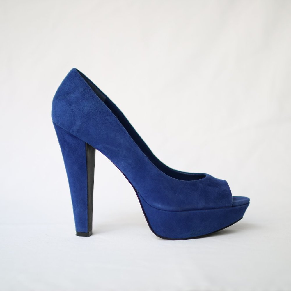 Suede Aldo Peep-toe Platform Heels in Colbalt Blue